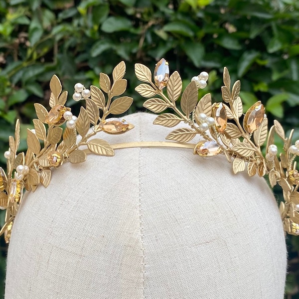 Couronne de halo - couronne de couronne - couronne de laurier diadème de mariée - couronne grecque - couronne de mariée - couronne de fleurs - casque de mariage - feuille d'or