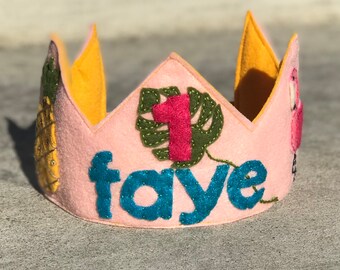 Tropical Themed Personalized Felt Birthday Crown - Hawaiian Party - Hawaiian Birthday Crown - Luau Birthday