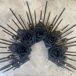 Black Halo Crown, black Crown, black Headpiece, Festival Crown, Festival Halo, Sun Crown Halo Headband, Sunburst Halo Sun Headpiece, Gothic