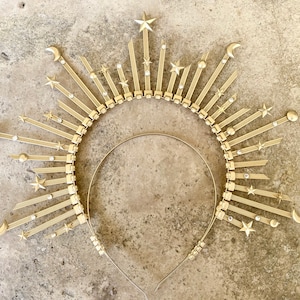 Halo-Krone, Sunburst-Krone, Sonnen-Halo, MondHalo, Sonnengöttin, Strass-Kopfschmuck, Gold-Halo, Halo-Kopfschmuck, Göttinnen-Krone, Gold-Halo