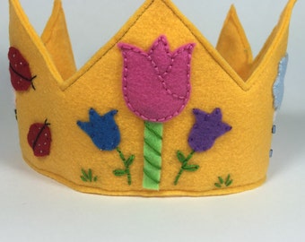 Spring Themed Girls Felt Crown, Birthday Crown