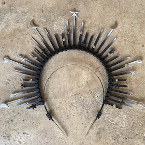 Halo Crown, Sunburst Crown, Embellished Sun Halo, Moon and Stars Headpiece, Moon Goddess Crown, Sun Goddess Halo, Halo Headpiece, Sun Crown