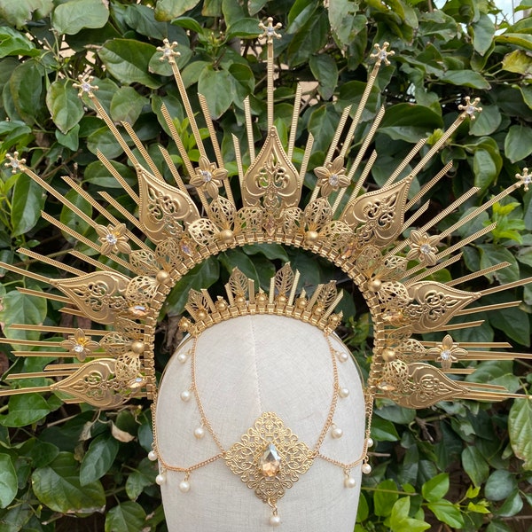 Couronne Halo, Couronne Sunburst, Embelli personnalisable, Halo d’or, Casque Halo, Couronne d’or, Couronne de festival, Couronne solaire, Bandeau Halo