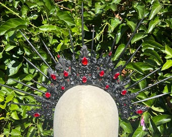 Black Halo Crown, Black Gothic Crown, Black Halo Headpiece, Dark Gothic Halo, Sun Crown, Halo Headband, Black and Red Headpiece