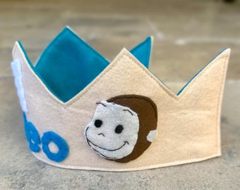 Curious George Themed Felt Birthday Crown - Curious George Birthday - Monkey Birthday - Monkey Themed Birthday - Curious George Crown