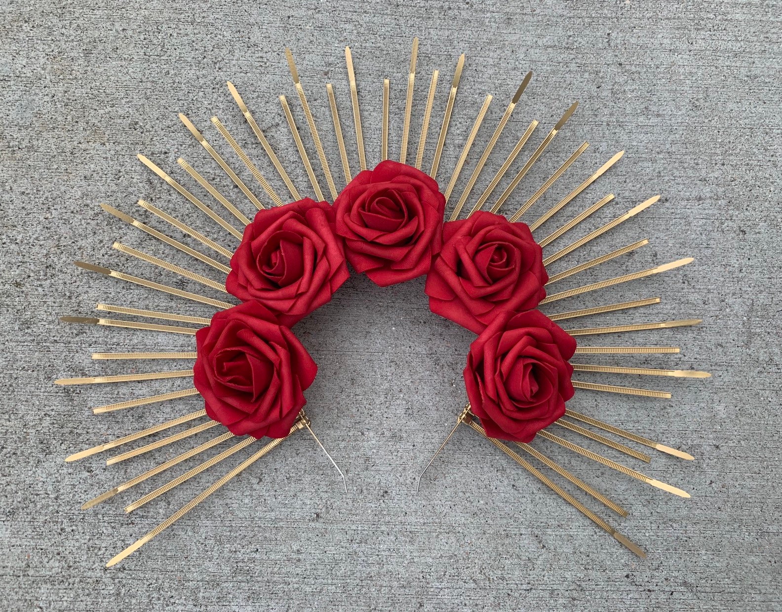 Halo Crown, Sunburst Crown, Red Rose Crown, Red Rose Halo, Rose Gold Halo, Halo Headpiece, Flower Halo, Flower Crown, Red Rose Crown, Halo