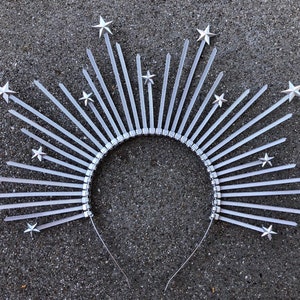 Halo Crown with Silver Star Detail - Sunburst Crown  - Customizable - Bridal Crown - Met Gala Crown