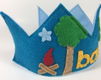 Camping Birthday Felt Crown - Smash Cake - Personalized - Outdoor Crown