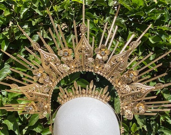 Goddess Mirror Glass Geometric Halo Disco Crown Headpiece Festival Headband Mardi Gras Costume, Mirror Glass Halo Headdress, Festival  main image 2