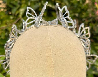 Glinda Wedding Butterfly Crown, Silver Butterfly Tiara