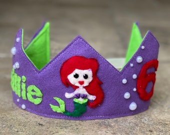 Little Mermaid Themed Felt Birthday Crown - Ariel Birthday Crown - Smash Cake Crown