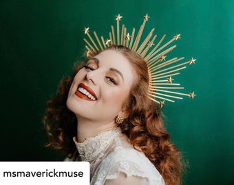 Halo Crown, Gold Star Halo, Sunburst Crown, Bridal Crown, Met Gala Crown, Gold Halo, Halo Headpiece, Gold Halo Crown, Sun Goddess Crown