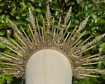 Halo Crown, Gold Star Halo, Sunburst Crown, Bridal Crown, Moon Goddess Crown, Star Halo, Halo Headpiece, Gold Halo, Sun Goddess Crown