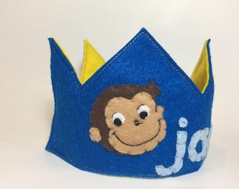 Curious George Themed Felt Birthday Crown - Smash Cake Crown - Monkey Birthday