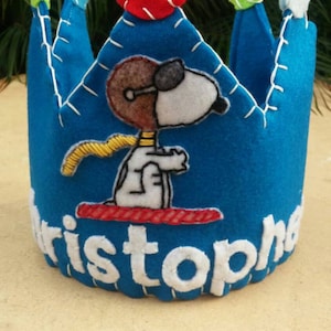 Snoopy Crown - Personalized Felt Birthday Crown - Snoopy Themed Crown - Peanuts - Charlie Brown - Red Baron - Smash Cake Crown