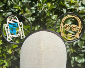 Orejas de Mickey de Star Wars, Orejas de Star Wars, Orejas de ratón de Star Wars, Orejas de Mickey Mouse, Orejas de Mickey, Diadema de Disney, Orejas de R2D2, Orejas de C3PO