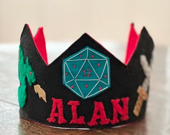 Dungeons and Dragons Themed Felt Birthday Crown - DnD Theme  Birthday -Smash Cake Crown - Gamer Party - Icosahedron