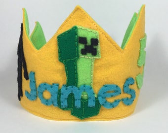 Minecraft Themed Felt Birthday Crown - Endermam - Creeper -Smash Cake