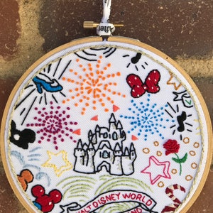 Disneyland Inspired Castle Hand Embroidered 6&quot; Hoop -  Inspired Sketch Print