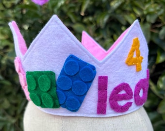 Personalized Lego Felt Birthday Crown - Lego Birthday - LEGO Birthday Crown - Building Bricks Birthday - Felt Crown - Lego Birthday Hat -