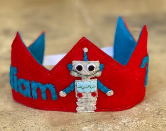 Robot Theme Felt Crown - Personalized Felt Birthday Crown - Customizable