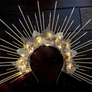 LIGHT UP Halo Crown, Sunburst Crown, Embellished Halo, Gold Halo, Halo Headpiece, Goddess Halo, Light Up Headpiece, Sun Goddess, Sun Halo