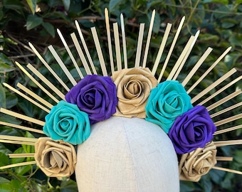 Halo Crown, Sunburst Crown, Mardi Gras Crown, Mardi Gras Halo  Mardi Gras Halo Headpiece, Mardi Gras Rose Crown Flower Crown Red Rose Crown
