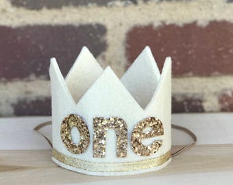 Gold Personalized Birthday Glitter Crown - First Birthday Crown - Smash Cake Crown