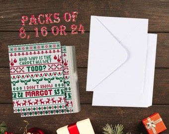 PACK OF 8, 16 or 24 - Christmas Vacation Todd and Margo Cross-Stitch Style Greeting cards, Christmas cards