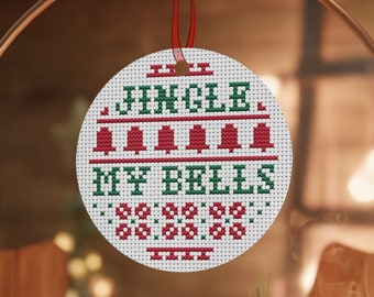 Jingle my Bells - Cross Stitch Style, Metal Christmas Tree Ornament