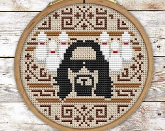 The Big Lebowski CROSS STITCH PATTERN pdf Instant Download - 4” Ornament, film, Coen Brothers, The dude, quick, easy, beginner, diy, gift