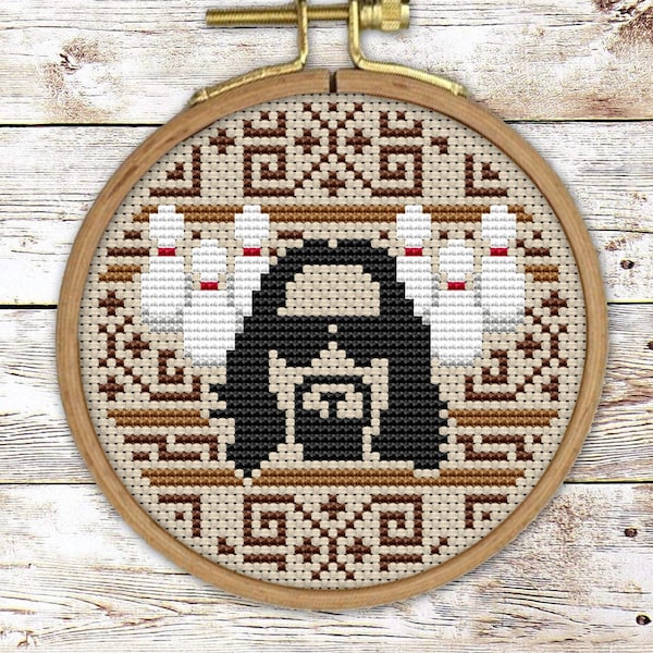 The Big Lebowski CROSS STITCH PATTERN pdf Instant Download - 4” Ornament, film, Coen Brothers, The dude, quick, easy, beginner, diy, gift