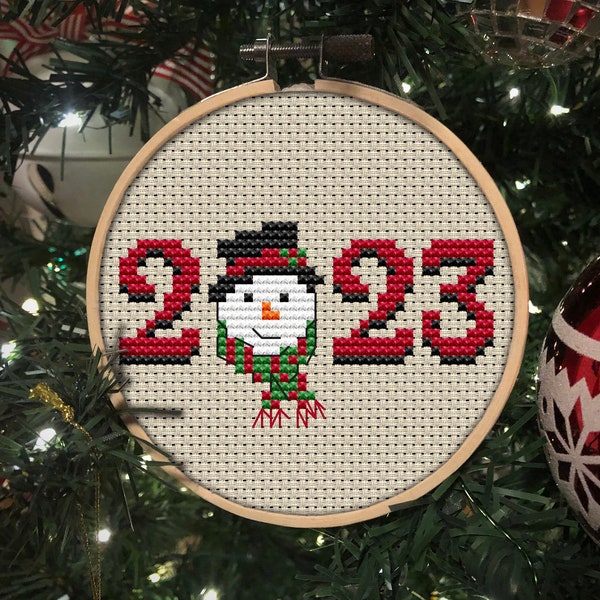 Christmas 2023 Snowman Ornament CROSS STITCH PATTERN pdf - silly, cute, fun and easy, great for beginners and a great gift!