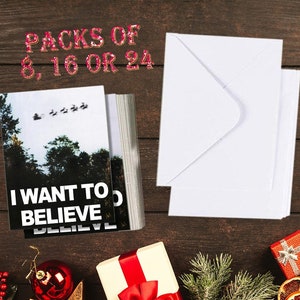 PACK OF 8, 16 or 24 - I Want To Believe - Akt X - Weihnachtsgrußkarten - lustig, einzigartig, modern, Akt X, Moulder, Scully