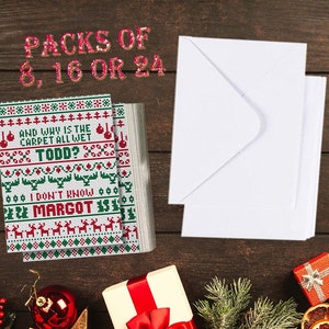 PACK DE 8, 16 ou 24 - Vacances de Noël Todd et Margo Cross-Stitch Style Cartes de vœux, cartes de Noël