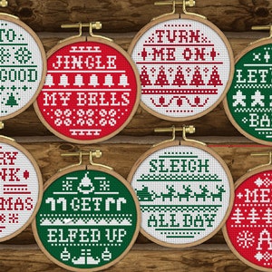Silly Christmas Sampler 4&quot; Ornaments Combo SCHEMI PUNTO CROCE pdf - Divertente, veloce, facile, per principianti, divertente, fai da te