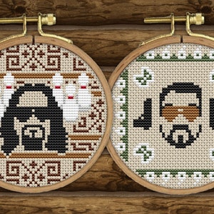 The Big Lebowski 4” CROSS STITCH PATTERNS pdf Instant Download - movie, film, Coen Brothers, The dude, Walter, quick, easy, beginner, gift