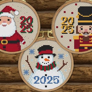 Christmas 2025 Ornaments CROSS STITCH PATTERNS pdf instant download - Santa, Snowman, Nutcracker