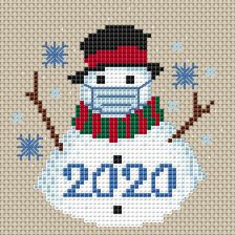 A Very Covid Christmas 2020 Ornament Snowman Cross Stitch Pattern PDF mask, coronavirus, quarantine, pandemic, gift, diy, image 3