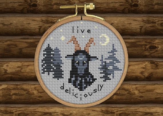 The Witch - Live Deliciously CROSS STITCH PATTERN pdf - horror, occult, film, movie, Black Phillip, easy, mini, diy, quick, beginner, gift