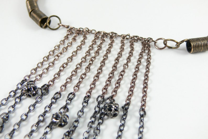Metal chain bib style necklace with black crystal spacer beads Etsy
