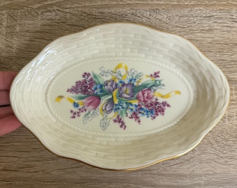 Dulcera ovalada vintage Lenox Floral Serenade - Bol de porcelana color crema con borde de tejido trenzado y borde de oro de 24 quilates, fabricada en EE. UU.