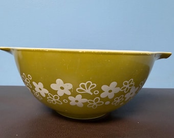 Bol para mezclar Pyrex vintage Spring Blossom Green Cinderella – Años 70, diseño Crazy Daisy