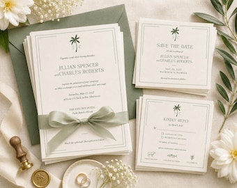 Printed Palm Beach Wedding Invitations | Luxury Linen Wedding Suite | Includes Invitation, RSVP & Save the Date
