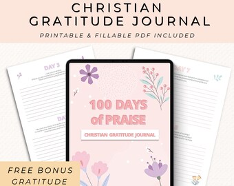 Diário de Gratidão Cristão para Imprimir e Preencher, Sugestões de Gratidão Cristã, Diário Diário de Gratidão, Tamanhos Carta (EUA), A5 e A4 para Leitura da Bíblia