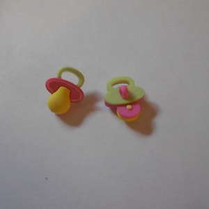 Novelty Button - Binky or Pacifier - Pink, Green & Yellow 3/4&quot;