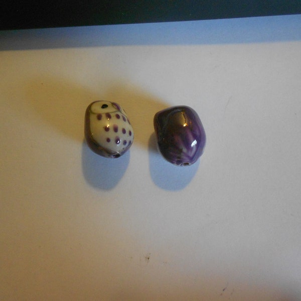 Perles Céramiques Vintage Années 70 Hibou Yeux & Bec O'Henry - Neuf Pour Macramé & Création