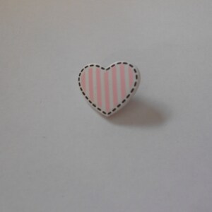 Novelty Button - Striped Heart - Pink 1"