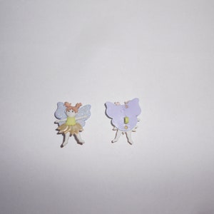 Novelty Button - FLOWER FAIRIES - Lavender Wings & Yellow Flower Skirt 1 1/4&quot;