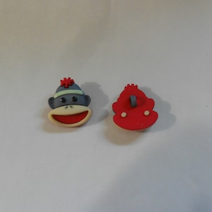 Novelty Button - SOCK MONKEY - Gray 7/8&quot;